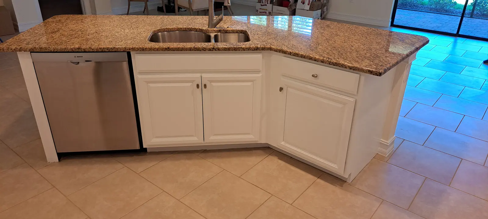 Kitchen island cabinets refinished white in Avon, IN
