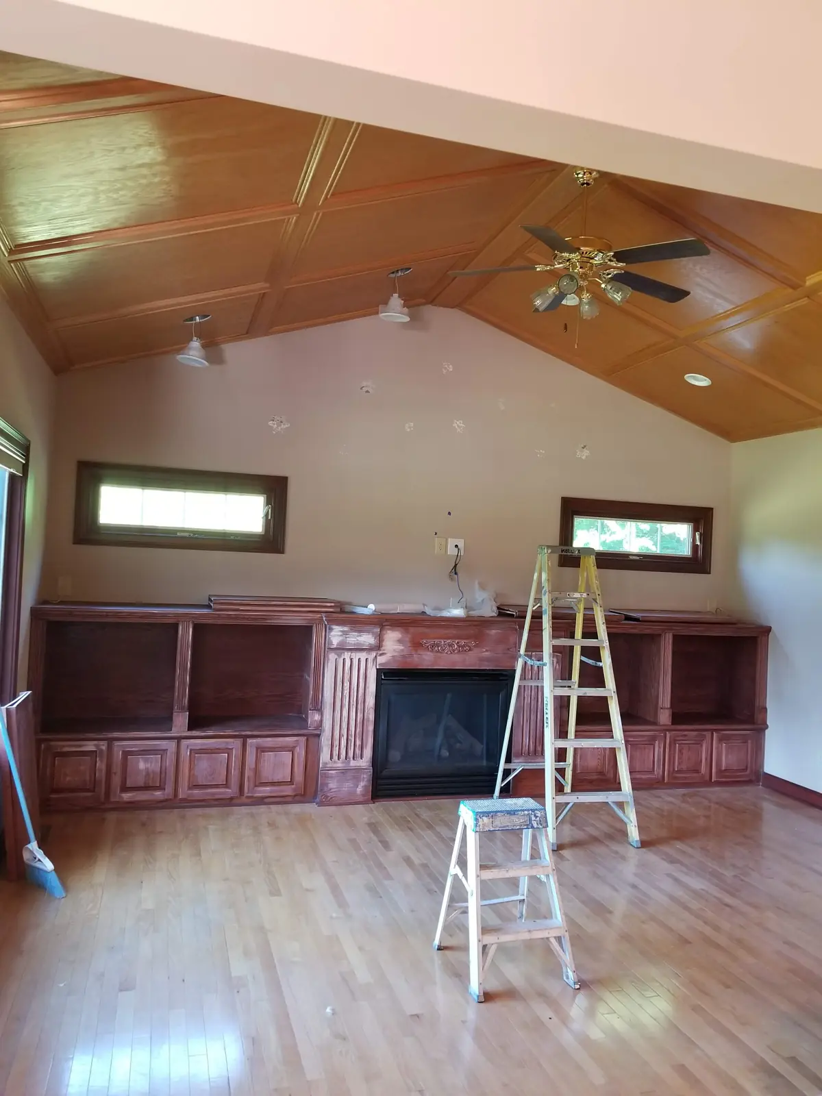 Before: Family room built-ins and ceiling repainted white in Avon, IN