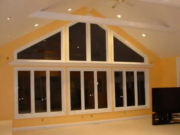 Vaulted living room painted in a warm gold