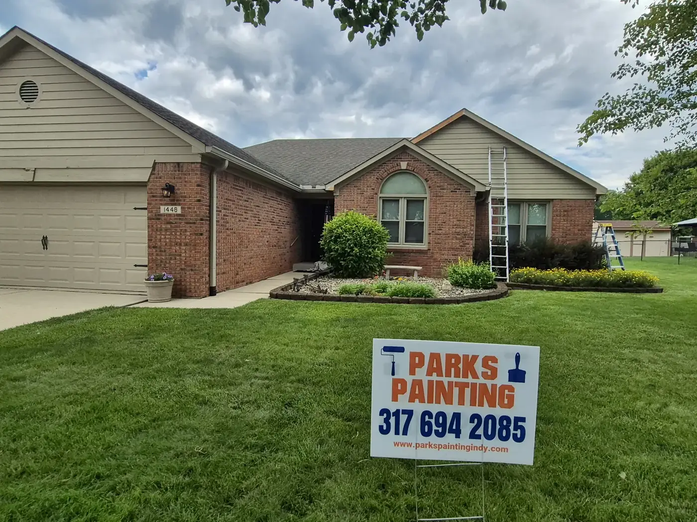 Parks Painting yard sign in front of a Hendricks County home